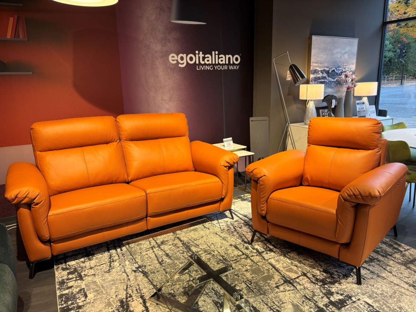 Orange leather sofa set discount